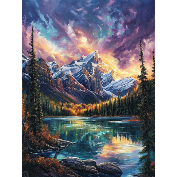 Mountain Lake Sunset Canvas Wall Art Suitable for Living Room Bedroom Office Dining Room and Hotel Decoration.