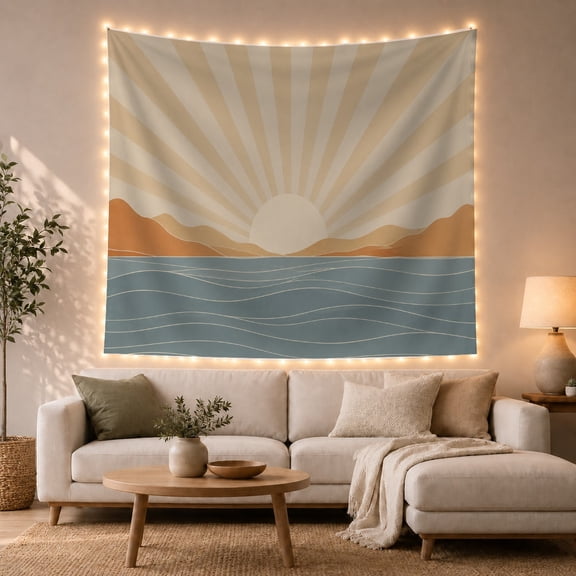 Mountain Lake Sunset with Sunrise Body Water Pale, Mystical Fantasy for Space Lovers, Galaxy Room Decor, Housewarming Gift, Tapestry Wall Hanging for Bedroom and Dorm