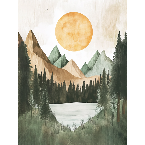 Mountain Lake Sunset Wall Art/Canvas PrintSuitable for Living RoomBedroomBathroomOfficeand Dinning Room Decoration.