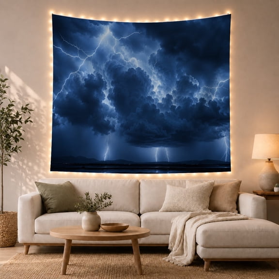 Mountain Lake Thunderstorm with Dominated Massive Towering, Mystical Fantasy for Space Lovers, Wall Decor, Housewarming Gift, Tapestry Wall Hanging for Dorm and Living Room