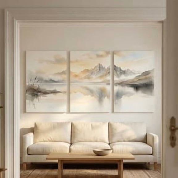 Mountain Lake Triptych Canvas Set, 3 Panel Living Room Wall Art, Poster Only