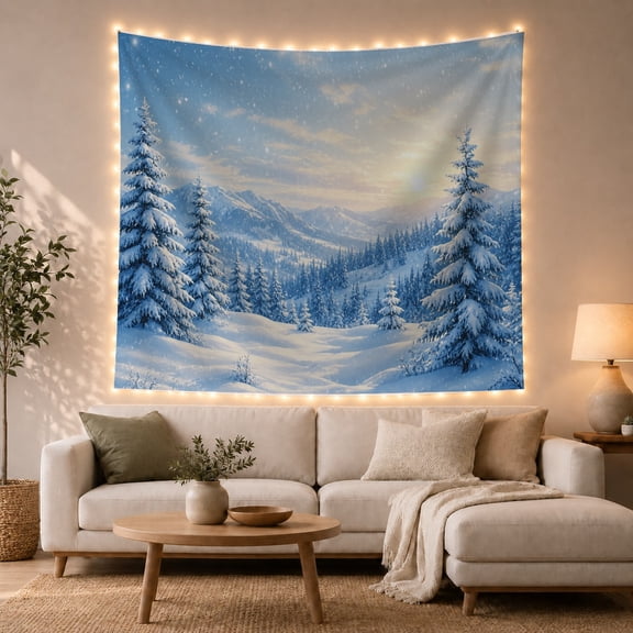 Snowy Mountain and Evergreen Landscape Tapestry