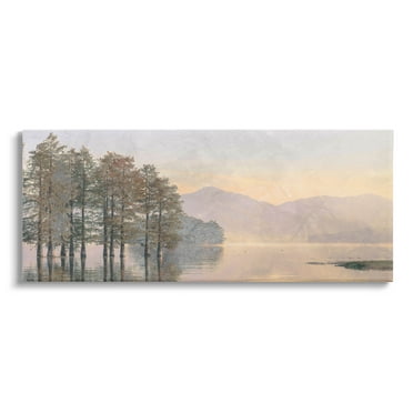 Mountain Lake Water Reflection Landscape Graphic Art Gallery Wrapped Canvas Print Wall Art