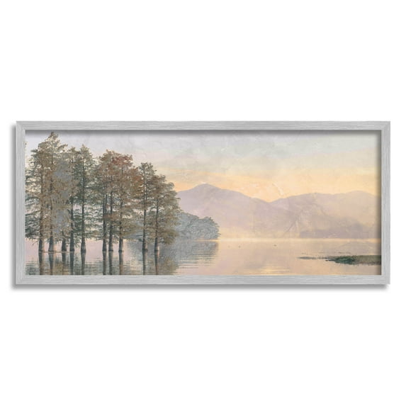 Mountain Lake Water Reflection Landscape Graphic Art Gray Framed Art Print Wall Art