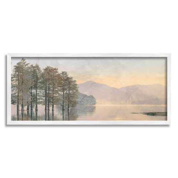 Mountain Lake Water Reflection Landscape Graphic Art White Framed Art Print Wall Art