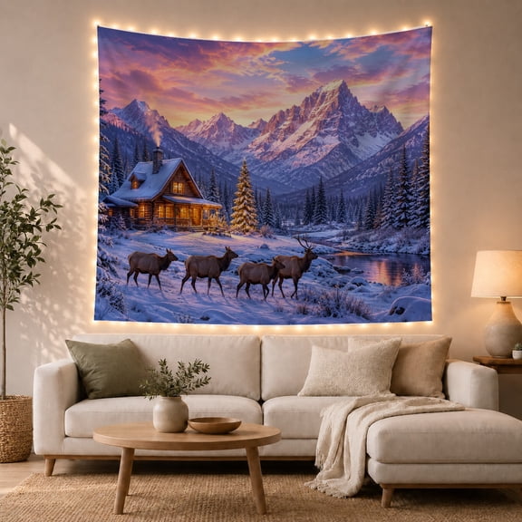 Mountain Lake Wilderness with Valley Left Ground Story, Mystical Fantasy for Space Lovers, Galaxy Room Decor, Christmas Gift, Tapestry Wall Hanging for Bedroom and Dorm