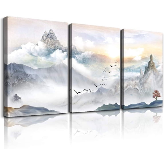 Mountain Landscape Abstract Painting Canvas Wall Art For Living Room Bathroom Wall Decor For Bedroom Kitchen Artwork Canvas Prints 3 Pieces Modern Framed Office Home Decorations Watercolor Picture