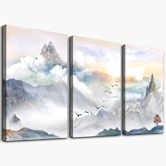 Mountain Landscape Abstract Painting Canvas Wall Art For Living Room Bathroom Wall Decor For Bedroom Kitchen Artwork Canvas Prints 3 Pieces Modern Framed Office Home Decorations Watercolor Picture