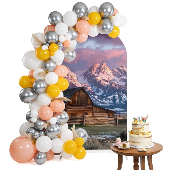 Mountain Landscape Arch Backdrop Cover 6FT Rustic Barn Grasslands Farmhouse Spandex Fitted Arch Covers Stretchy Backdrop Decoration for Wedding Birthday Graduation Party