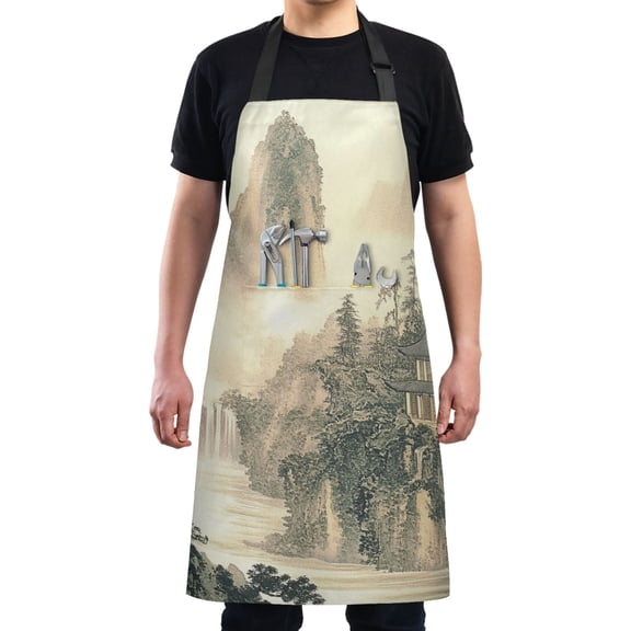 Mountain Landscape Art Chef Kitchen Apron with Pockets for Women Waterproof Aprons for Cooking Baking