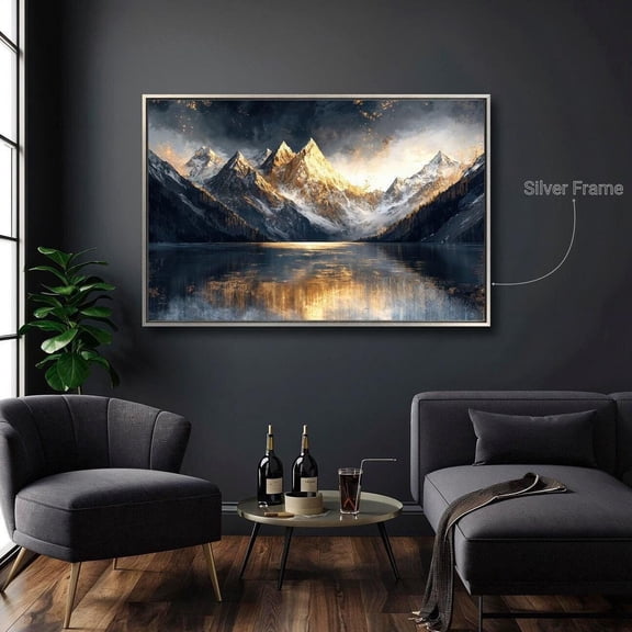 Mountain Landscape At Sunset Poster Scenery Lake Wall Art Nature Poster Panoramic Luxury Decor Ready To Hang, Unframed Poster Size 12x18