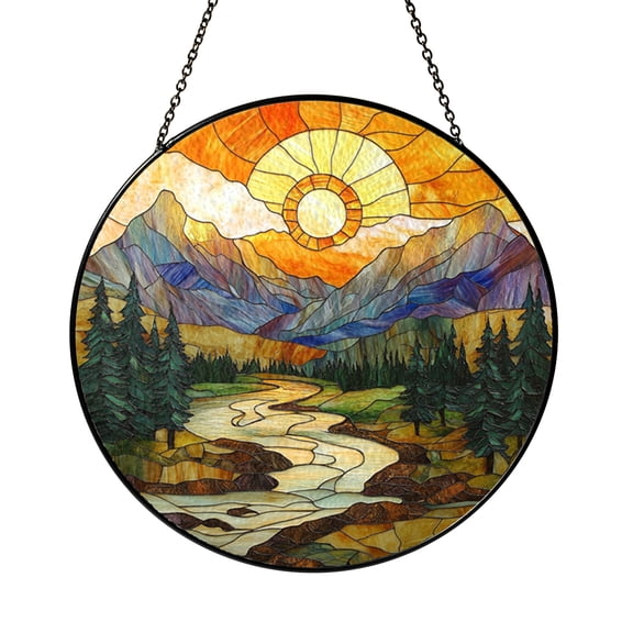 Mountain Landscape Ceramic Suncatcher – Stained Glass Style Window Decor