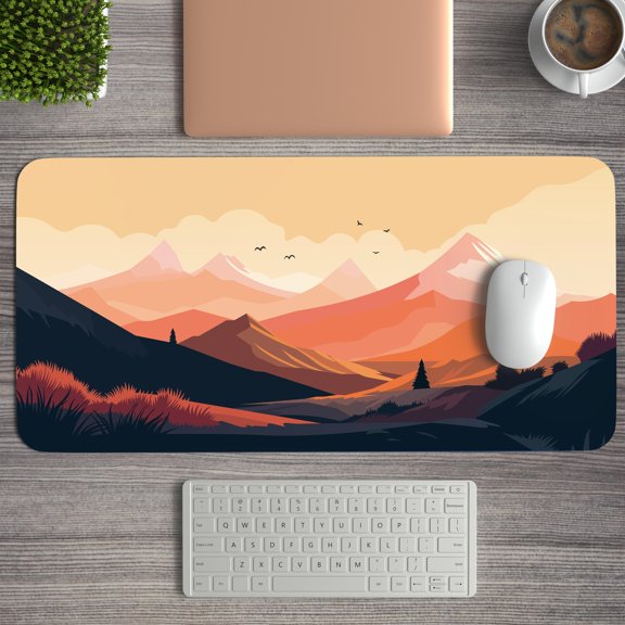 Mountain Landscape Desk Mat, Calmness Mousepad, Forest Computer Desk Mat, Minimalistic Design Extra Large Mouse Pad, Keyboard Mat