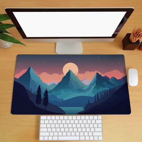 Mountain Landscape Desk Mat, Gaming Mousepad, Forest Computer Desk Mat, Minimalistic Design Extra Large Mouse Pad, Keyboard Mat