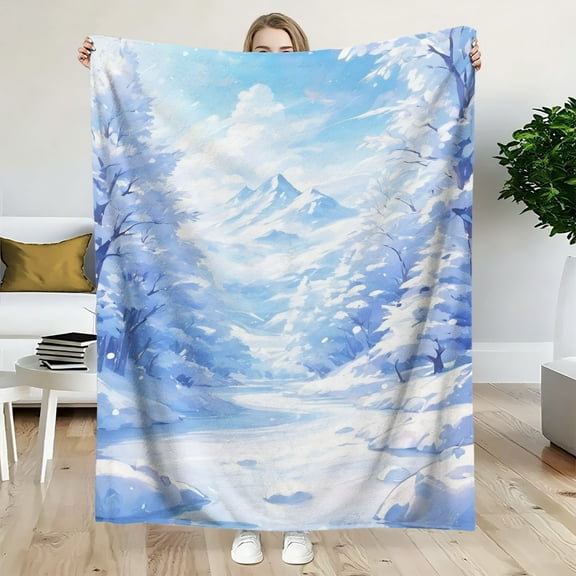 Mountain Landscape Flannel Blanket - Ultra-Soft All-Season Throw with Snowy Peaks, Cozy Home Decor for Living Room, Office, Travel - Birthday Gift for Housewarming, Wedding, or Everyday Use - Plush F