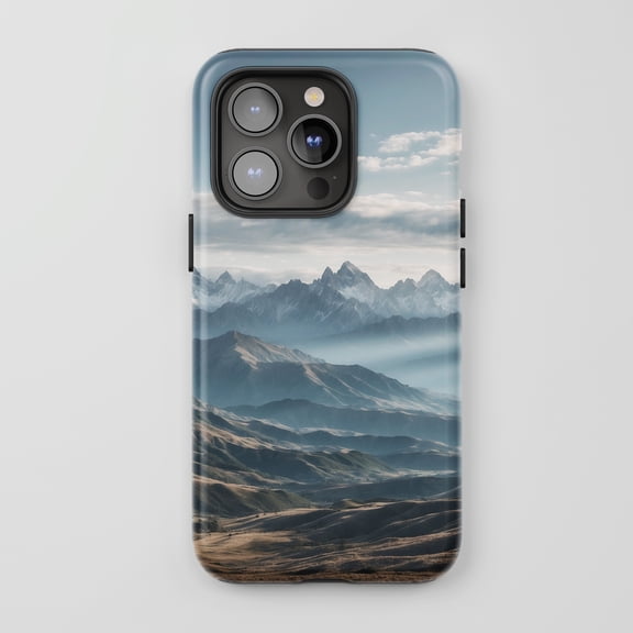 Mountain Landscape For All iPhone Series Tough Phone Case Nature Photography Blue Gray Brown