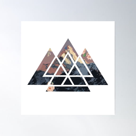Mountain Landscape Inside Triangle Shapes Poster Wall Art, Modern Wall Decor, 16x16 UNFRAMED