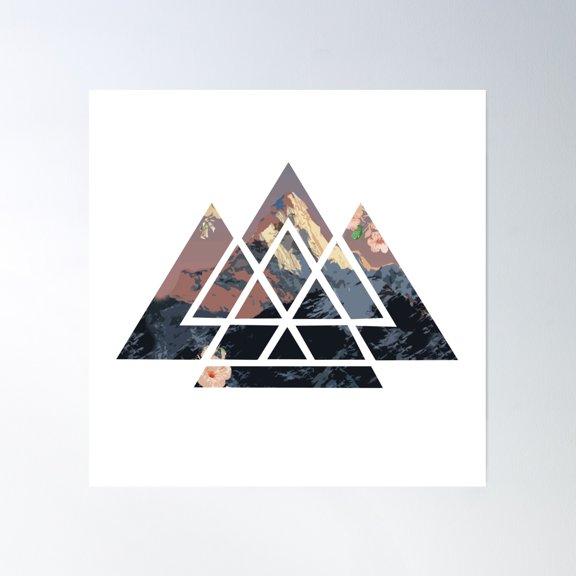 Mountain Landscape Inside Triangle Shapes Poster Wall Art, Modern Wall Decor, 30x30 UNFRAMED
