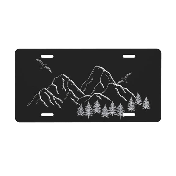 Mountain Landscape License Plate with 4 Holes,Novelty Aluminum Metal Car Plate Vanity Tag Decorative Car Front Accessories for Women Men,6x12 Inches