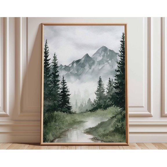 Mountain Landscape Misty Forest Alpine Scenery Wall Art Print, Unframed Paper Poster 24x36in