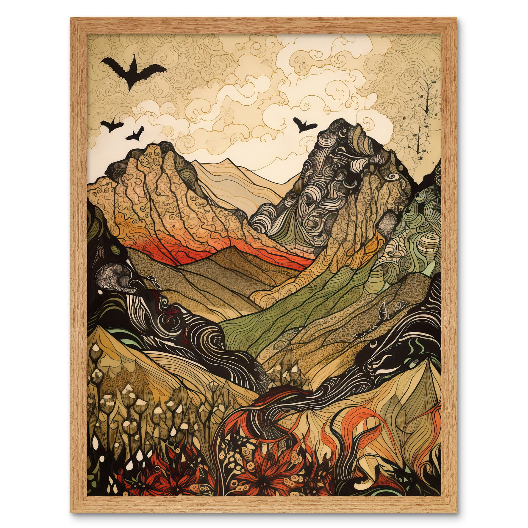 絵画 Mountain Landscape Japanese Bright Mountain Landscape Pastel Drawing Original