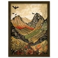 thumbnail image 1 of Mountain Landscape Multicoloured Pattern Linocut Artwork Framed Wall Art Print A4, 1 of 4