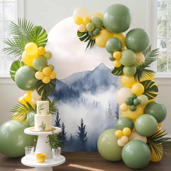Mountain Landscape Peak Arch Backdrop Cover, 4FT, Forest Tree Silhouette Spandex Arch Covers Double-Sided Backdrop for Wedding Birthday Party Photo Background Decoration