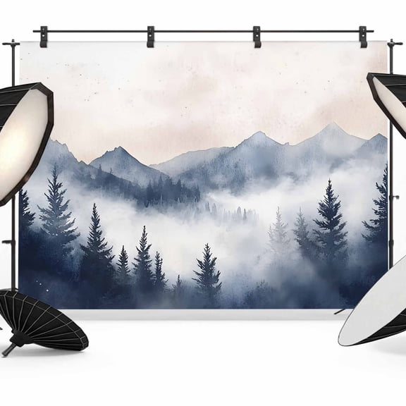Mountain Landscape Peak Backdrop for Photography, Forest Tree Silhouette Photo Backdrop Portrait Background Party Banner Photo Backgrounds for Studio Booth Props, 8x6ft