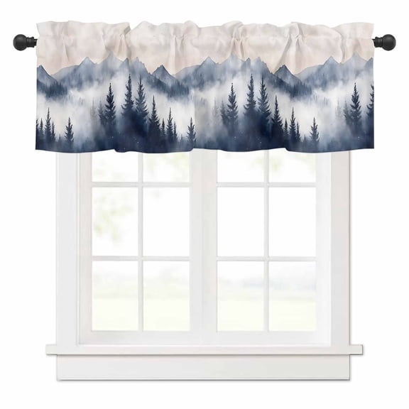 Mountain Landscape Peak Valances for Windows Forest Tree Silhouette Rod Pocket Curtain Valance Window Treatment Short Curtains for Kitchen Living Room, 58"x16"