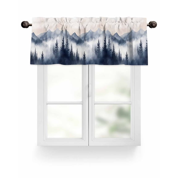 Mountain Landscape Peak Valances for Windows Forest Tree Silhouette Valance Rod Pocket Light Filtering Short Window Treatments Curtains for Kitchen Bathroom Living Room Bedroom, 1 Panel, 42 x 12 Inch