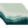 thumbnail image 1 of Mountain Landscape Placemats Set of 6,Abstract Misty Mountain Forest Linen Washable Kitchen Dining Table Mats Heat Resistant Place Mats for Home Party Indoor Holiday 12x18 Inch, 1 of 7
