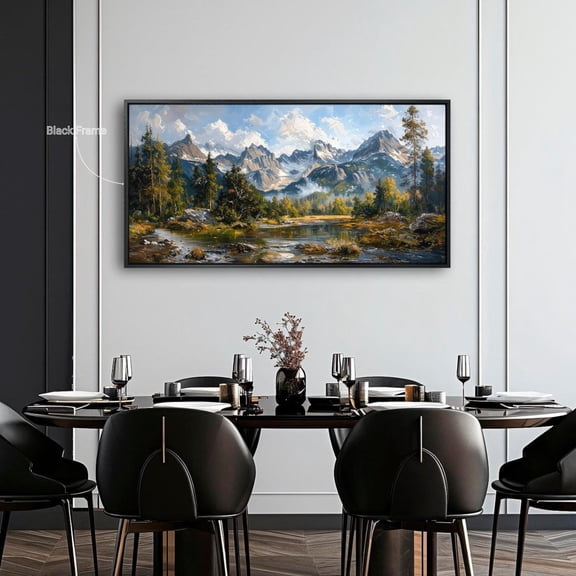 Mountain Landscape Poster Green Trees And River Wall Art Wilderness Poster Nature Wall Decor Ready To Hang, Unframed Poster Size 8x12