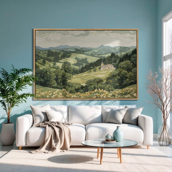 Mountain Landscape Poster: Serene Countryside Wall Art, Unframed Canvas Size 16x24
