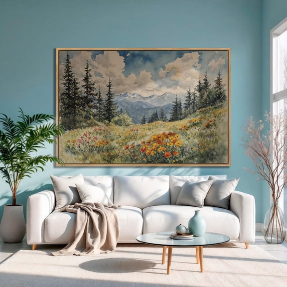 Mountain Landscape Poster: Wildflower Meadow, Stretched Canvas Size 8x12