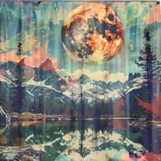 Mountain Landscape Shower Curtain Colorful Moon Trees Lake Abstract Painting Ultra Realistic Photo Surreal Digital Art
