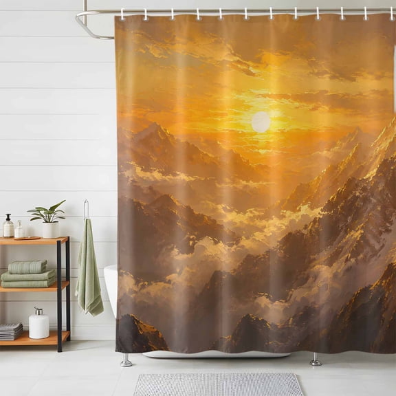Mountain Landscape Shower Curtains for Bathroom, Golden Sunrise Cloud Natural Scenery Waterproof Fabric Shower Curtain, Decorative Bathroom Curtain for Bathtub, 36"x72", No Hooks Included