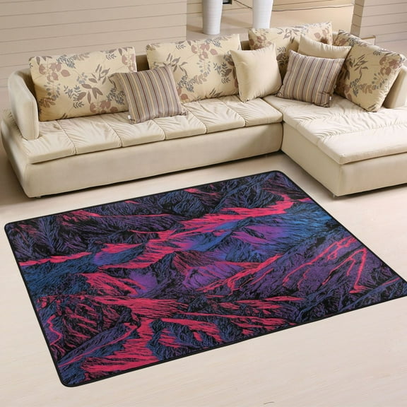 Mountain Landscape Soft Polyester Area Rug 36''x24'', Non Slip, Memory Foam, Water Absorbent