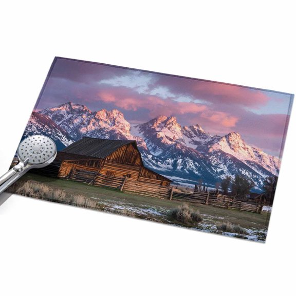Mountain Landscape Washable Area Rug 2 x 3 ft Rustic Barn Grasslands Farmhouse, Soft Non Slip Rugs Stain Repellent Indoor Felt Carpet for Living Dining Room Bedroom Home Office