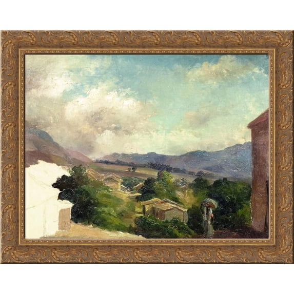 Mountain Landscape at Saint Thomas, Antilles (unfinished) 24x20 Gold Ornate Wood Framed Canvas Art by Pissarro, Camille