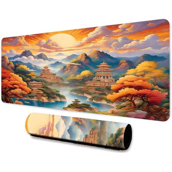 Mountain Large Mouse Pad 31.5x11.8 Inches Dreamy Nature Starry Sky Sun Plant Forest Pattern Printed Mouse Pad for Home Studio Keyboard Table Mat BDHYMN247