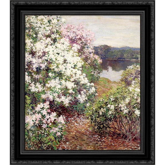 Mountain Laurel 20x20 Black Ornate Wood Framed Canvas Art by Metcalf, Willard