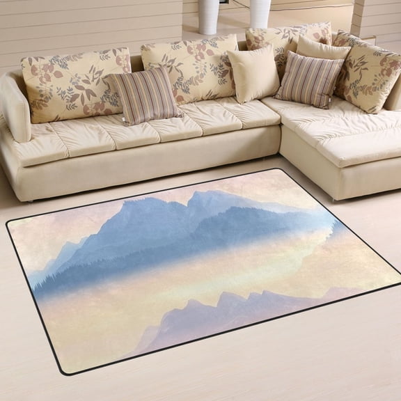 Mountain Layers at Dawn Soft Polyester Area Rug 31''x20'', Non Slip, Memory Foam, Water Absorbent