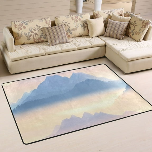Mountain Layers at Dawn Soft Polyester Area Rug 36''x24'', Non Slip, Memory Foam, Water Absorbent