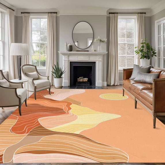 Mountain Line Area Rug 5x8 Washable Rug Non Slip Boho Minimalist Landscape Art Sun Orange Large Area Rug Soft Stainresistant Indoor Floor Carpet for Living Room Bedroom Home Office Dining Room