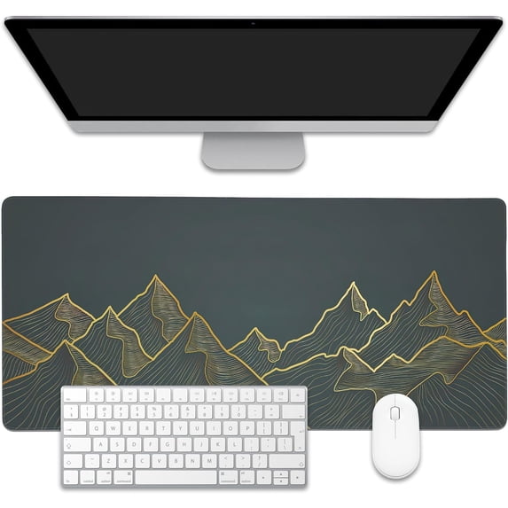 Mountain Line Art Large Gaming Mouse Pad,Waterproof Desk Mat for Desktop,Non-Slip Rubber Base Mousepad with Stitched Edges for Laptop Office and Home 35.4X15.7 Inch