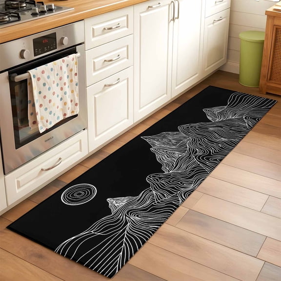 Mountain Line Runner Rug 2x6 FT, Non Slip Hallway Carpet, Minimalist Abstract Landscape Art Sun Black Washable Soft Floor Carpet Throw Runner Carpet Long Rug for Entryway Kitchen Bedside Sliding Door