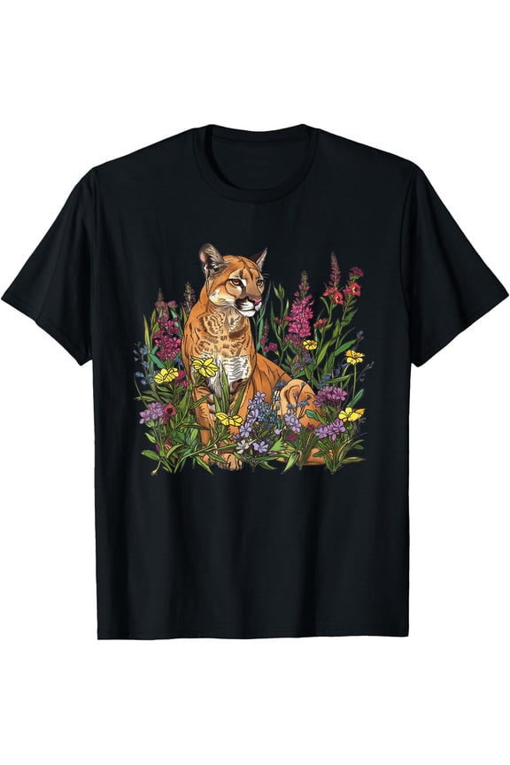 Mountain Lion Amidst Wildflowers T-Shirt, Unisex T-Shirt