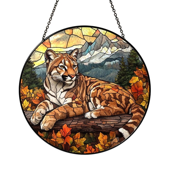Mountain Lion Ceramic Suncatcher – Stained Glass Style Wildlife Window Decor