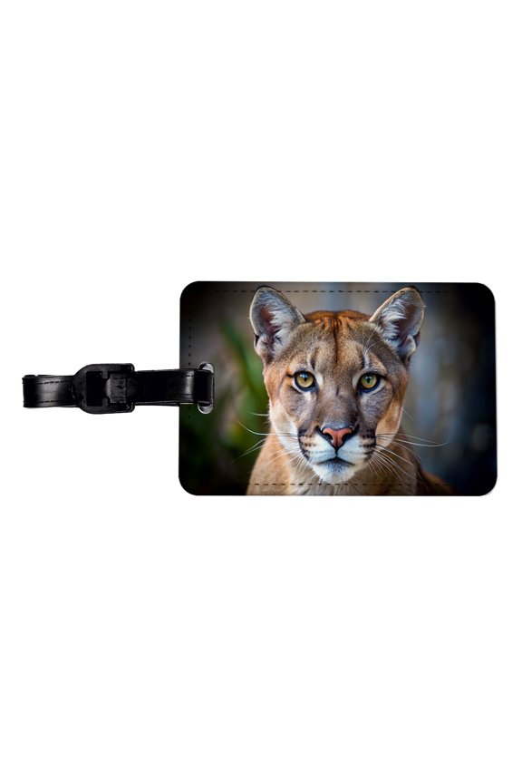 Mountain Lion Cougar Face Faux Leather Travel Luggage Tag