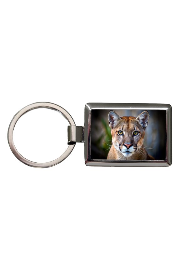 Mountain Lion Cougar Face Metal Rectangle Keychain